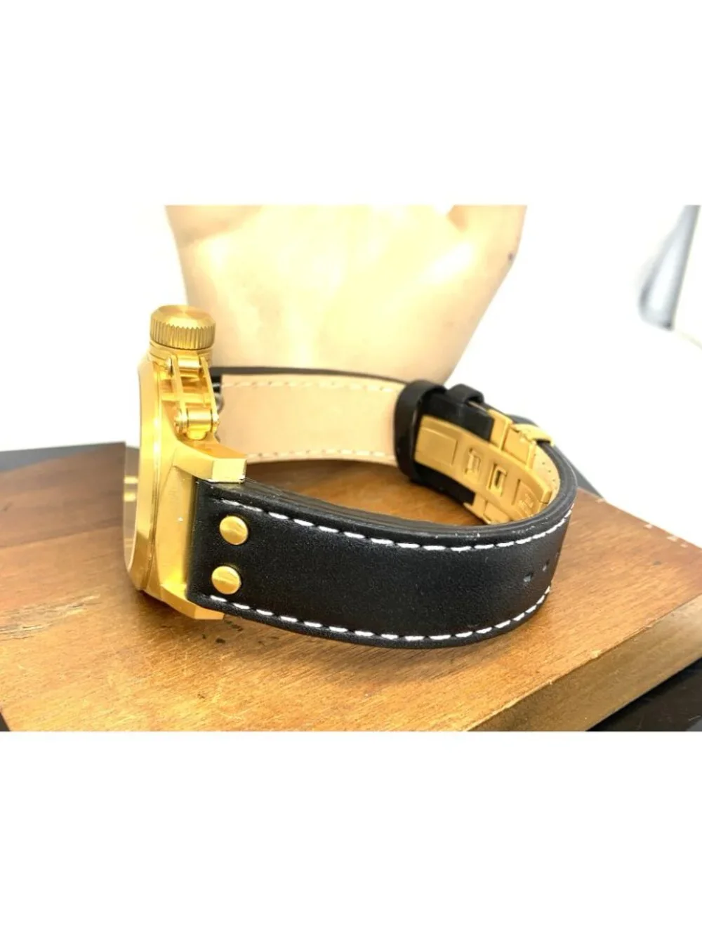 Längengrad Men's Watch 121 Automatic Gold Black Dial Date Leather Strap 44mm